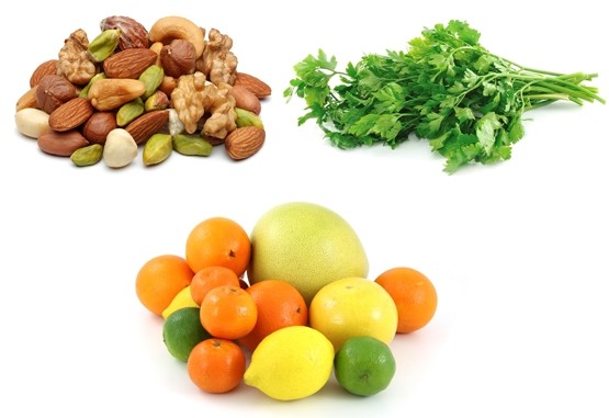 Полезные для зубов продукты - орешки, зелень, цитрусы